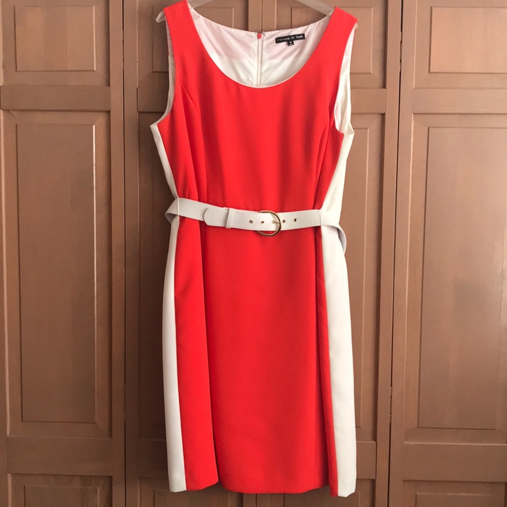 Preston & York Orange and White Belted Shift Dress